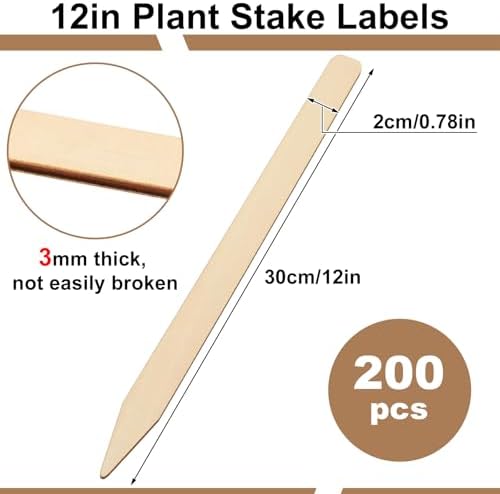 Weysat 200 Pcs 12" Wood Plant Labels for Field or Containers Plant Tags Wood Garden Labels for Seedling Stakes Markers Nursery Seed Tags with Smooth Surface for Pot Herbs Flowers Vegetables (Natural) - Image 2