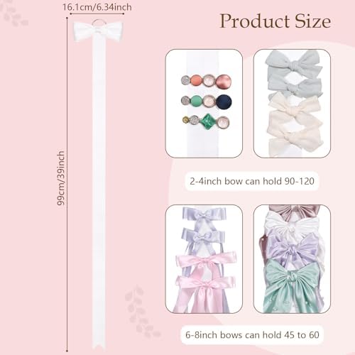 3 PCS Bow Holder for Girls Hair Bows, Ribbon Hair Clip Oraganizer Hair Barrettes Storage for Women,Wall Hanging Alligator Clip Hair Accessories Organizer Bedroom College Dorm Decor (White) - Image 2