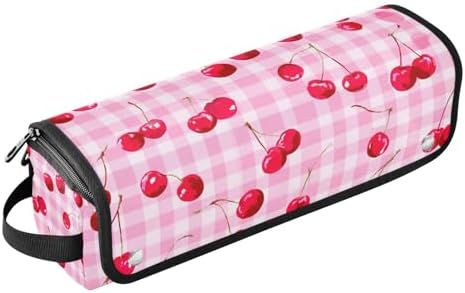 Hair Tools Travel Bag with Heat Resistant Mat Detachable 2-in-1 Curling Iron Travel Case Hot Tools Organizer for Straightener Flat Iron Pink Juicy Checkered Cherry by WelcometoElliTarr