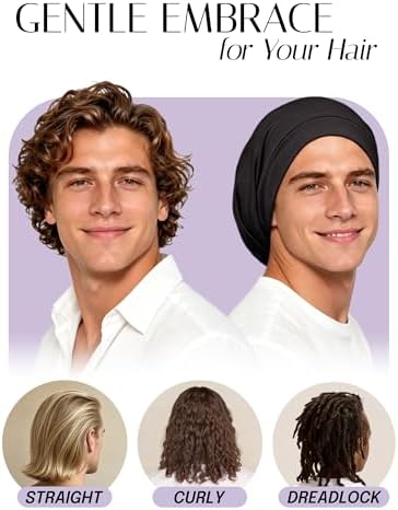 OLESILK 100% Mulberry Silk Bonnet for Sleeping, Mens Bonnet for Curly Hair, 100% Real Silk for Frizzy Hair, Black - Image 3