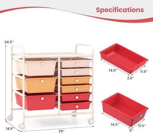 Giantex 9 Drawers Rolling Cart, Classroom Organizers, Storage Cart with Wheels, for Teacher Office Home School Supplies Tool Craft Art Paper, Macaron Multicolor - Image 3