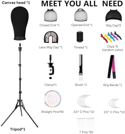 63In Wig Stand Tripod with 22In Head, Mannequin Head for Wig Making Display - Image 7