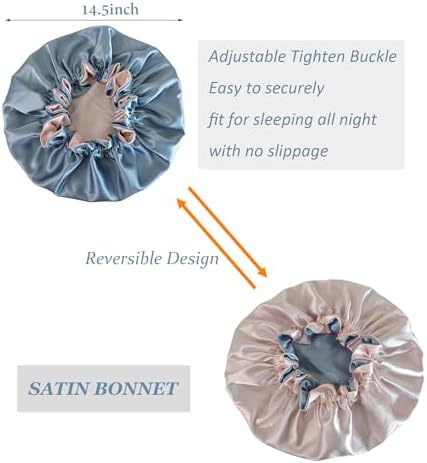 Silk Bonnet for Sleeping Satin Bonnets Double Layer Reversible Hair Cap Bonnet for Women Long Curly Braid Hair (Dusty Blue) - Image 2