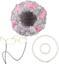 URATOT 5 Pieces Halloween Old Lady Wig Costume Set Grandma Wig Hair Rollers Glasses Chain Necklace Bracelet by URATOT