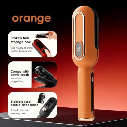 Cordless Split Ends Hair Trimmer Rechargeable with LED Light - 2H Fast Charge Hair Ends Repair Tool, Frizz Control & Damage Prevention for Silky Smooth Results, Salon Quality at Home Easy (Orange) - Image 3