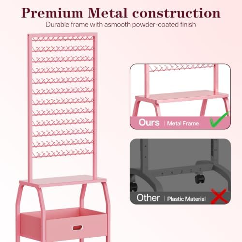 Portable Braiding Hair Rack with Wheels & Storage Drawers,2-Sided 288 Pegs,Hair Extension Holder Hanger for Braiding Hair Separator Stand Display,Hair Rack with Stylist Hair braiding Tools（Pink） - Image 4
