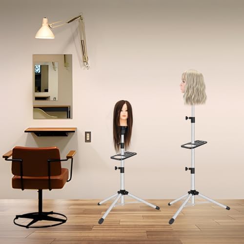 ZQIAN BEAUTY Wig Stand Tripod 50 Inch Metal Wig Mannequin Head Tripod Stand For Hairdressing Training Head Adjustable Wig Tripod Stand with Tool Tray (Silvery, Mannequin Head Not Included) - Image 7