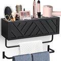 Hair Tool Organizer Wall Mount With 2 Towel Bars, Wood Hot Tools Holder, Rustic Bathroom Blow Dryer Holder For Decor, Flat Iron, Curling Wand, Brushes (Black) by Jorkol