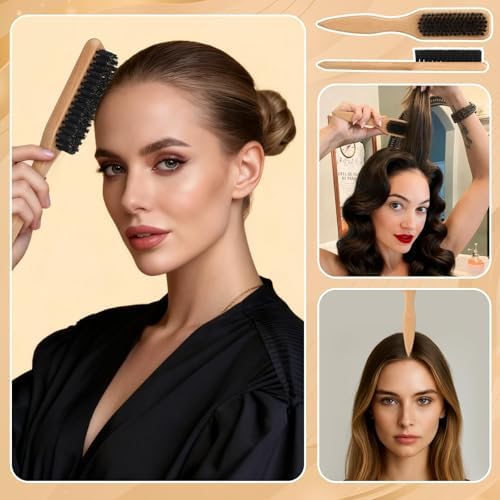 6PCS Boar Bristle Slick Back Hair Brush with Edge Brush Rat Tail Comb, Wide Tooth Comb for Men Women - Image 6