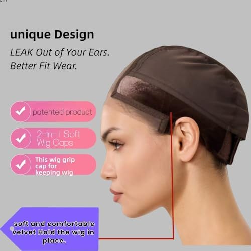 Lace Wig Grip Band Caps Velvet Adjustable Wig Grip Cap For Glueless And Part for Seamless Transition,2 in 1 Grip Band Non Slip Wig Cap for Lace Wigs(Brown, S) - Image 2