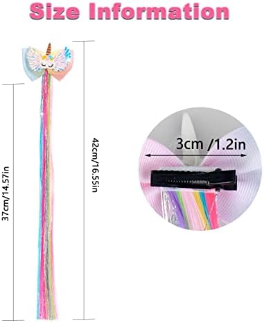 Little World 6 Pcs Rainbow Hair Extensions, Unicorn Hair Clips for Girls' Ponytails - Colored Accessories - Image 2