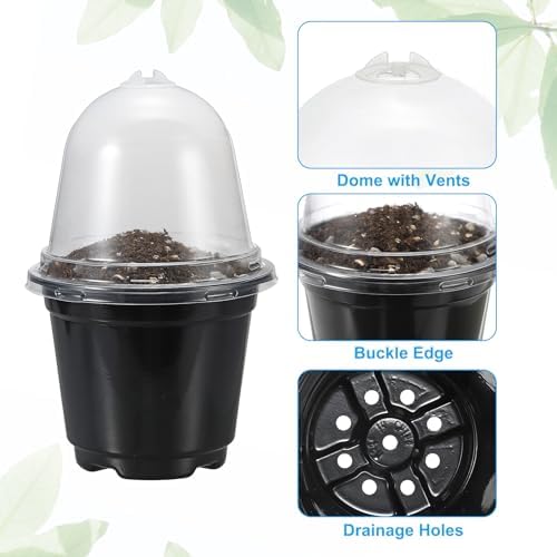 PATIKIL Nursery Pots with Humidity Dome, 20 Sets 4" Plastic Gardening Pot Planting Container Cups Plant Starting Pots with Drainage Holes, Black - Image 3