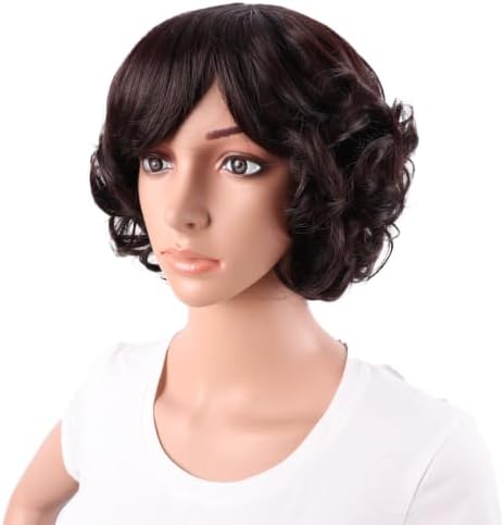 MapofBeauty 11.8 Inch Women Short Curly Side Bangs Fashion Wig, Dark Brown - Image 3