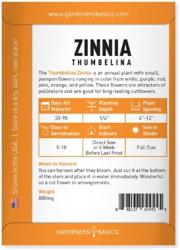 Gardeners Basics Zinnia Seeds for Planting Outdoors Flowers (Thumbelina) - Flower Seed Packet Annual Heirloom, Non-GMO Variety, 800mg Seeds Great for Summer Seeds for Flower Gardens - Image 2