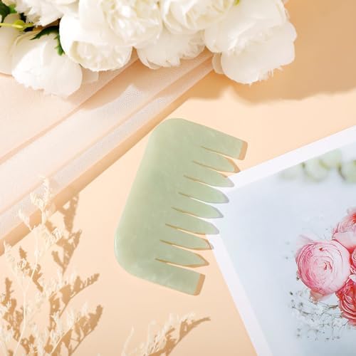 Geiserailie 2 Pcs Jade Combs Gua Sha Stone Scalp Massage Tool - Image 4