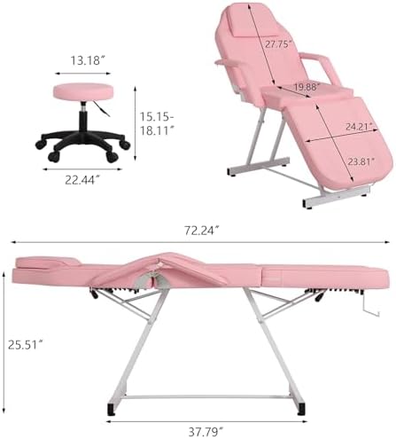 3-Section Spa Massage Table with Hydraulic Stool, 73" Esthetician Bed - Image 2
