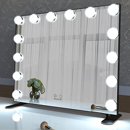 BEAUTME Vanity Mirror with Lights, Tabletop/Wall Mounted, Black 23.6" x 20" by BEAUTMEDirect