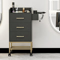 Salon Station for Hair Stylist, Black Beauty Barber Storage Station w/Lockable Wheels, Modern Salon Workstation, Rolling Beauty Cabinet Cart with 3 Drawers and 3 Hair Dryer Holders by SIKHST