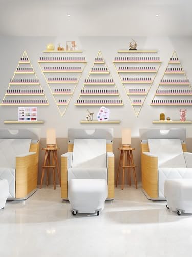 EBANKU 6PCS Nail Polish Racks 5 Tiers Nail Polish Shelf for Wall Triangular Display Rack Cosmetic Display Cases Lipstick Perfume Wall Shelf Essential Oil Organizers for Home Spa Nail Salon Shop(Gold) - Image 6