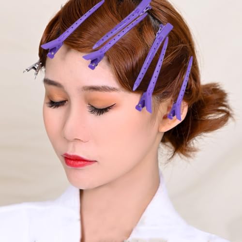 24 Packs Duck Bill Clips, Bantoye 3.35 Inches Rustproof Metal Alligator Curl Clips with Holes for Hair Styling, Hair Coloring, Purple - Image 7