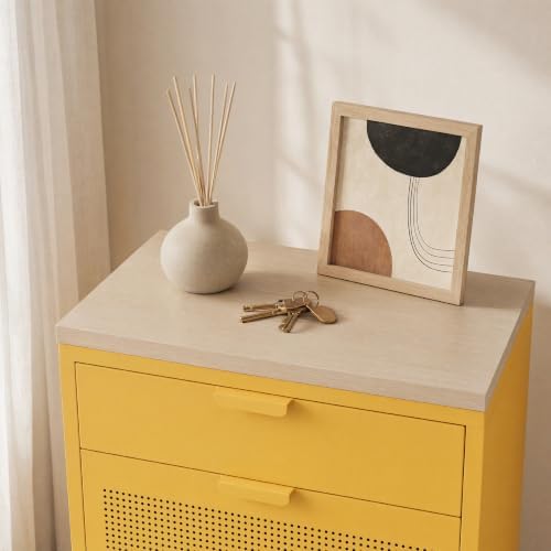 Slim Freestanding Hallway Shoe Cabinet, Metal Narrow Shoe Storage with 2 Flip Doors and Closed Drawer, Ventilated Shoe Organizer for Small Spaces, Entryway, Living Room,Yellow 40"H X 23.6"W X 11.8"D - Image 6