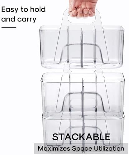 AOZITA Multiuse Caddy Organizer with Handle, Portable Divided Tote Bin - Art Craft, Stationary Pen Marker Crayons, Makeup Hair Supplies Storage - Bathroom, Classroom, Dorm, Office, Desk Holder -Clear - Image 7