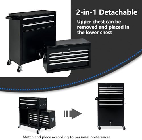 Dawmilon 8-Drawer Rolling Tool Chest, Detachable 2-in-1 Tool Box with Wheel - Image 4