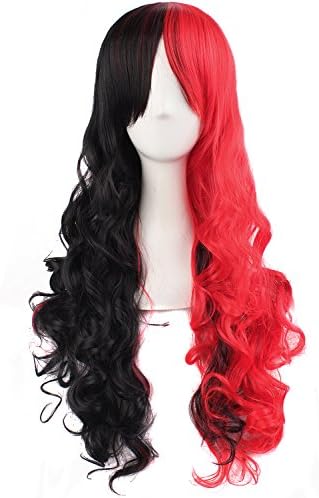 MapofBeauty Lolita Long Curly Clip on Ponytails Cosplay Wig, Black/Red - Image 4