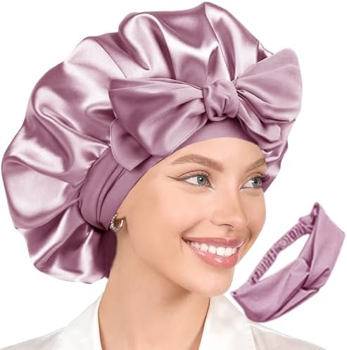 2Pcs Womens Silk Satin Bonnet For Sleeping Hair Bonnets Adjustable Soft Band Silky Sleep Cap Hairs Wrap For Women by WJingYiJia