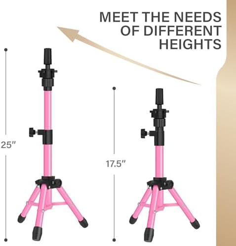 ZQIAN BEAUTY 25 Inch Wig Stand Tripod, Adjustable Mannequin Head Stand, Wig Head Stand for Training Heads And Canvas Block Head (Pink, Mannequin Head Not Included) - Image 2