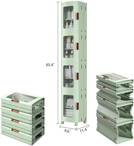 VECELO 4-Tier Narrow Storage Cabinet with Wheels, Light Green - Image 3