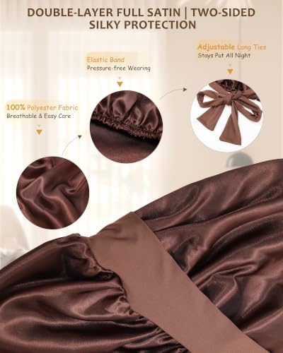 AWAYTR Long Satin Bonnet for Braids - Double Layer Hair Bonnet for Sleeping - Image 3