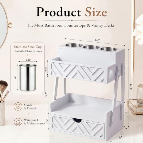 Hair Tool Organizer with Drawer 2 Tier Bathroom Countertop Organizer, White - Image 2