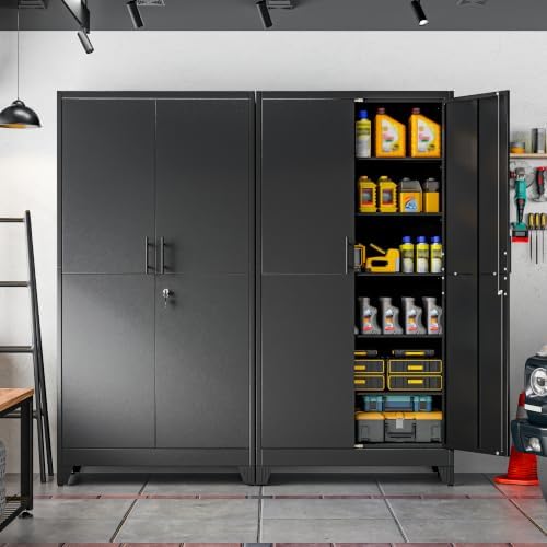 79" Black Metal Storage Cabinet with 2 Doors and 5 Adjustable Shelves,Steel Garage Tool Cabinet, File Cabinet,Kitchen Pantry Cabinet for Home,Office,Garage,School,Warehouse - Image 2