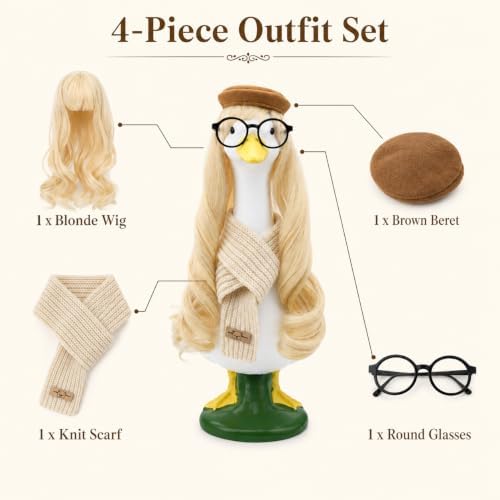Fall Preppy Academia Porch Goose Outfit with Blonde Wig, 4-Pieces - Image 4