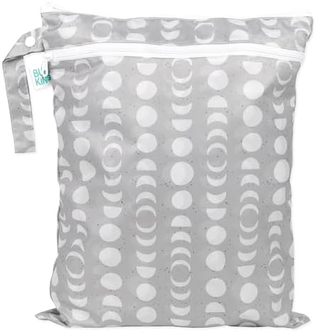 Bumkins Waterproof Wet Dry Bag for Baby, Travel, Swim Suit, Cloth Diapers, Pump Parts, Pool, Beach, Gym Clothes, Toiletry, Hook to Stroller, Daycare, Zipper Reusable Wetdry Packing Pouch, Lunar Gray by Bumkins