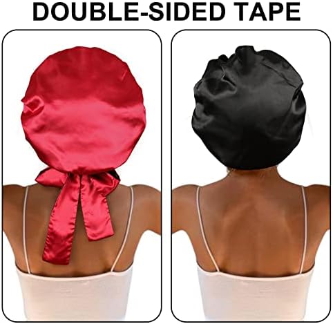 Satin Bonnet Silk Sleep Cap Hair Bonnets for Black Women Stretchy Tie Band for Curly Hair Wrap(Black+Red) - Image 4
