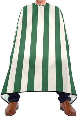 ALAZA White Green Stripes Barber Cape for Men Women, Waterproof Haircut Apron Beard Shaving Bib Hair Cutting Cloth 55 x 65 Inch - Image 2