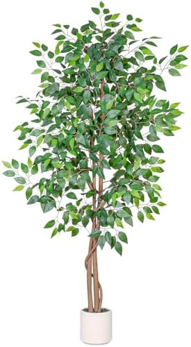 Artificial Ficus Tree 6FT Tall, Faux Ficus Tree Indoor Outdoor, Fake Silk Ficus Plant with Planter, Lifelike Leaves Large Potted Floor Tree for Home Office Living Room Porch Decor by Arborvigro