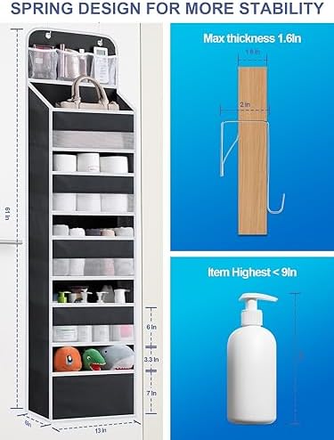 Over the Door Organizer Storage - 5 Tier Hanging Storage shelves Door Organizer with Pockets, Anti Tilt 44 lb Load Behind Door Organizer for Bedroom,Nursery,Bathroom,Kitchen,Dorm,Shoe - 1 Pack, Black - Image 6
