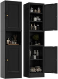 YAUWOH 2-Door Metal Storage Cabinet, Tall Slim Pantry Organizer with 3 Adjustable Shelves (120LBS/Shelf), Anti-Tipping Waterproof Cabinet for Bathroom/Kitchen/Home Office/Small Spaces, (1PC,Black) by YAUWOHFactoryOutletsColorfulMetalFurniture