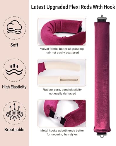 Seritant Heatless Curls Overnight with Satin Head Scarf, Velvet Hair Rollers for Blowout Look, No Heat Curling Rod for Long Thick Hair, Soft Sleep In Flexi Rods - Image 4