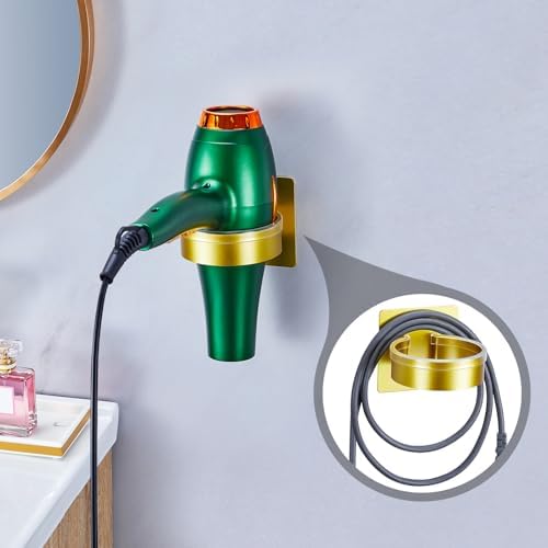 Blow Dryer Holder Wall Mounted, hairdryer holder for bathroom, Blow Dryer Organizer, hair tool organizer wall mount, Adhesive Hair Dryer Storage for Bathroom Barber Shop (Gold) - Image 6