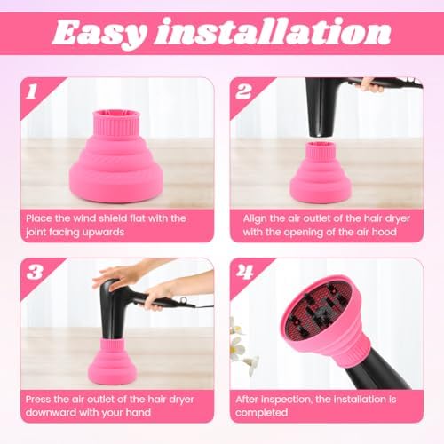 Silicone Hair Dryer Diffuser Foldable Fit Diameter D 1.38-1.97inch - Pink - Image 5