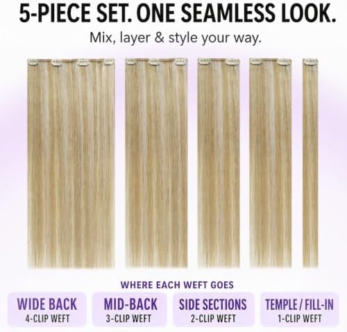 LaaVoo Human Hair Clip In Extensions, Soft Straight 16 Inch 5Pcs 80g - Image 5