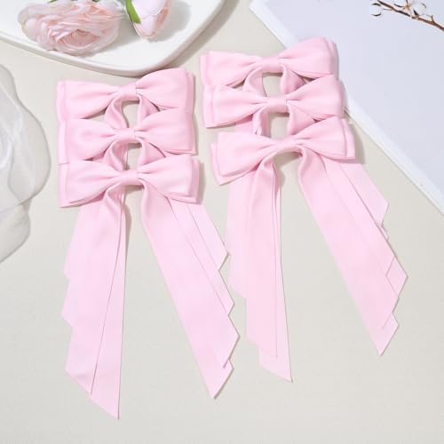 6PCS Pink Hair Bows, Large Ribbon Bow Hair Clips for Girls Women Cute Ponytail Holder Accessories for Toddlers Kids Teens - Image 2