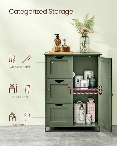 VASAGLE Bathroom Floor Storage Cabinet, 3 Drawers, Forest Green - Image 4