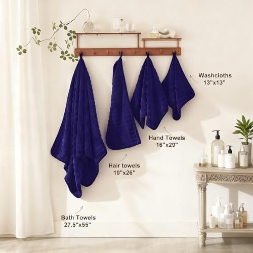 COZYART Lint Free 8 Pcs Bathroom Towels Set Ultra Soft Microfiber Navy Blue - Image 3