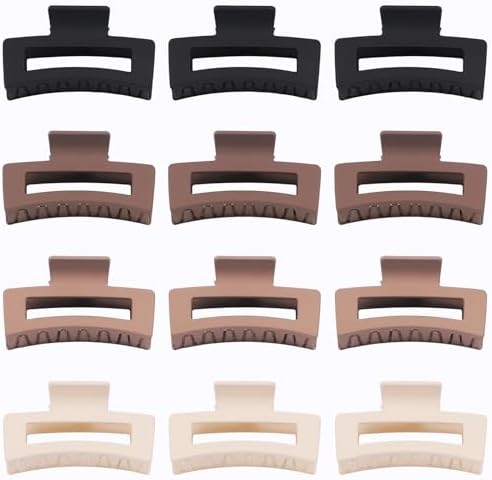 12 Pcs Medium Hair Clips for Women, 3.5 Inch Square Claw Clips, Colorful Hair Claw Clips for Thick and Thin Hair, Bulk Hair Accessories for Women and Girls- Brown - Image 2