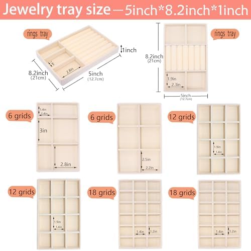 8Pack Jewelry Drawer Organizer Tray Velvet Jewellry Tray Stackable Jewel Storage Case for Earring Necklace Rings Bracelet Watch - Image 5